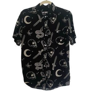 Hot Topic Black Casual Button Down Shirt with Mystical Design